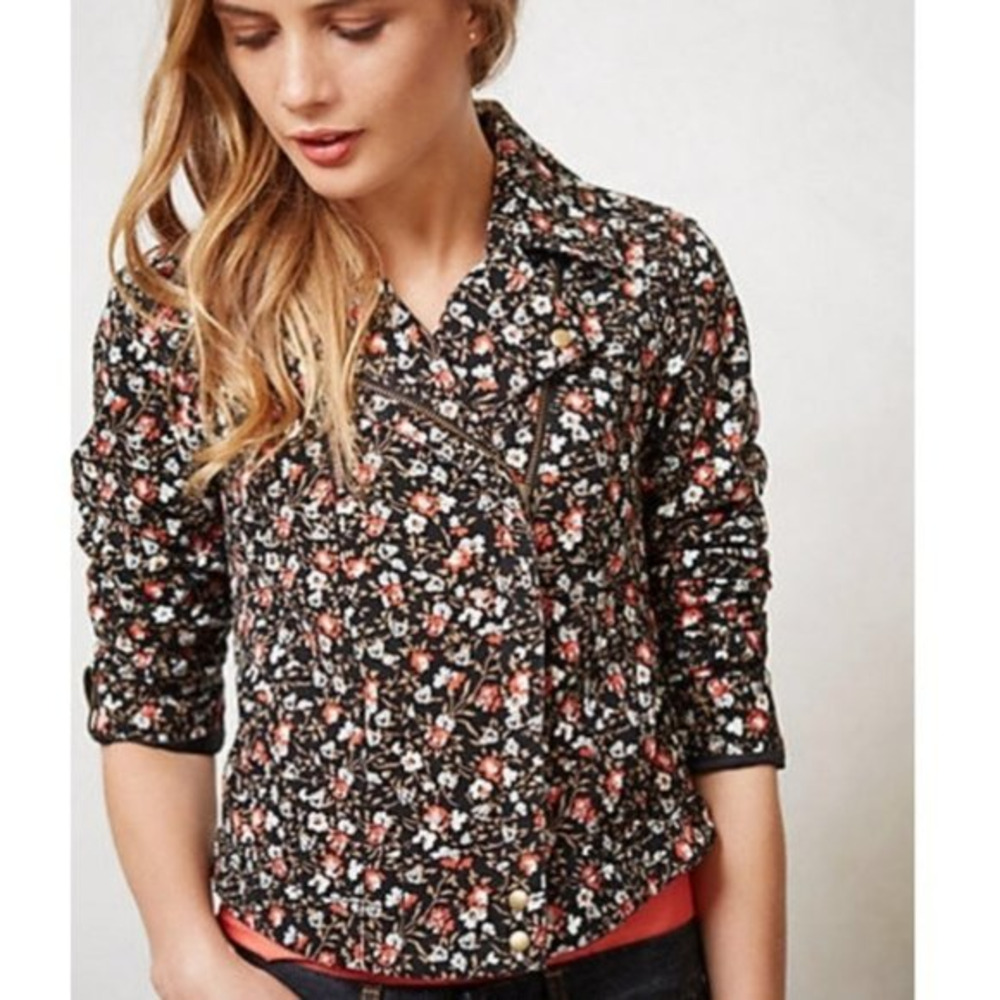 Anthropologie Hei Hei Floral Moto Tinsley Zipper Pockets‎ Crop Jacket Size 8